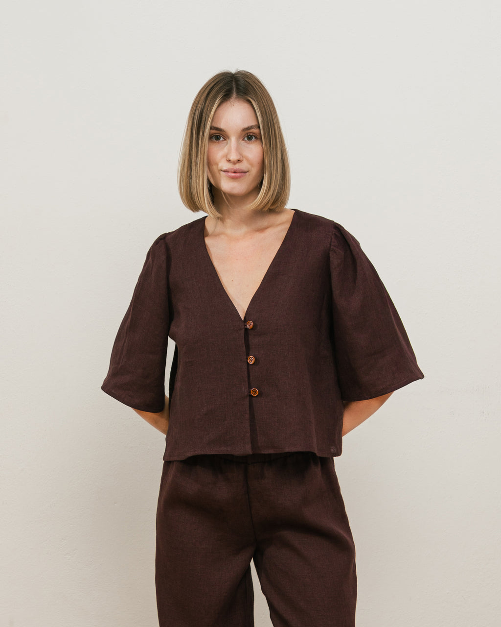 Bluzka NEL – czekoladowa - 100% len