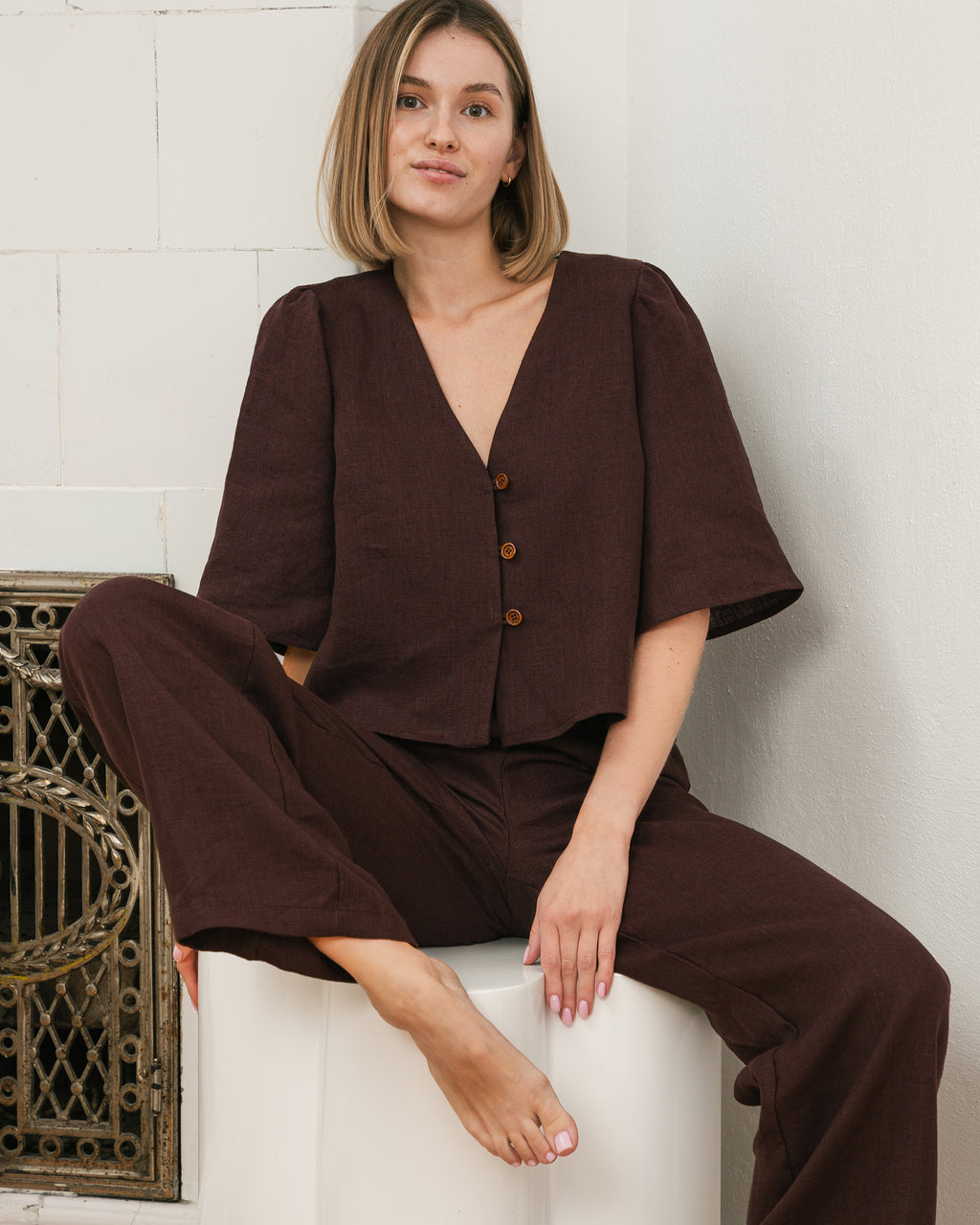 Bluzka NEL – czekoladowa - 100% len