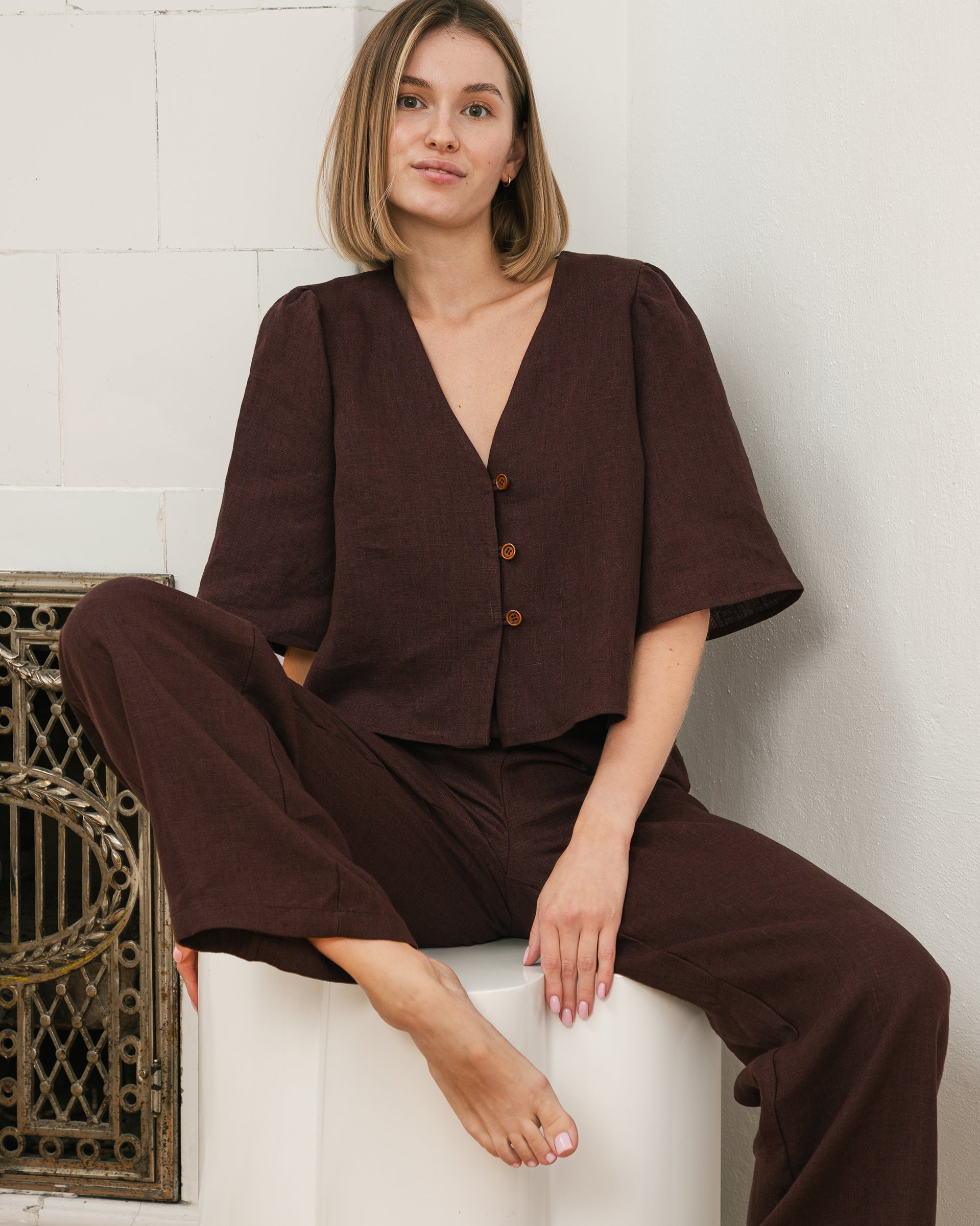 Bluzka NEL – czekoladowa - 100% len