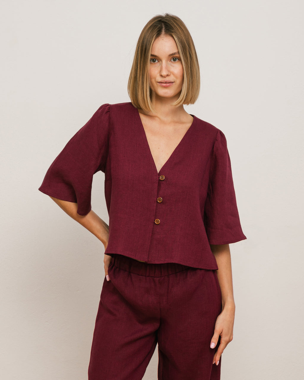 Bluzka NEL – śliwkowa - 100% len