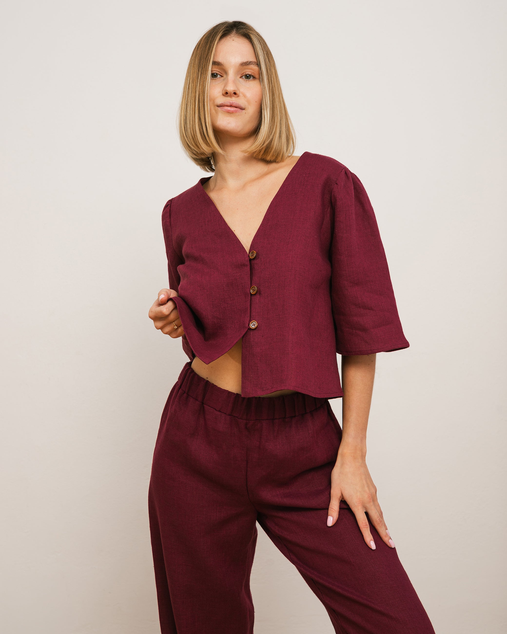 Bluzka NEL – śliwkowa - 100% len