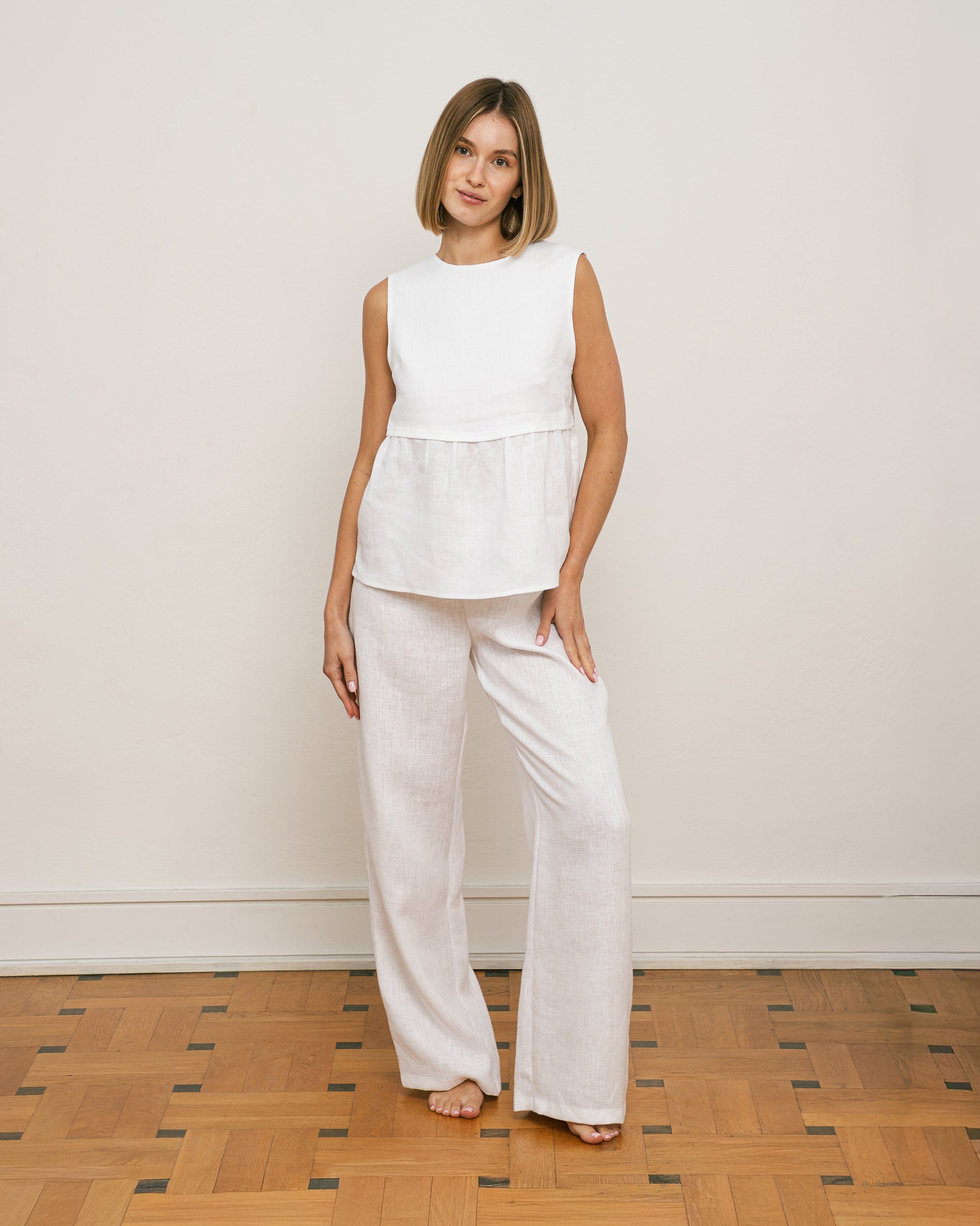 Spodnie NORA – białe - 100% len