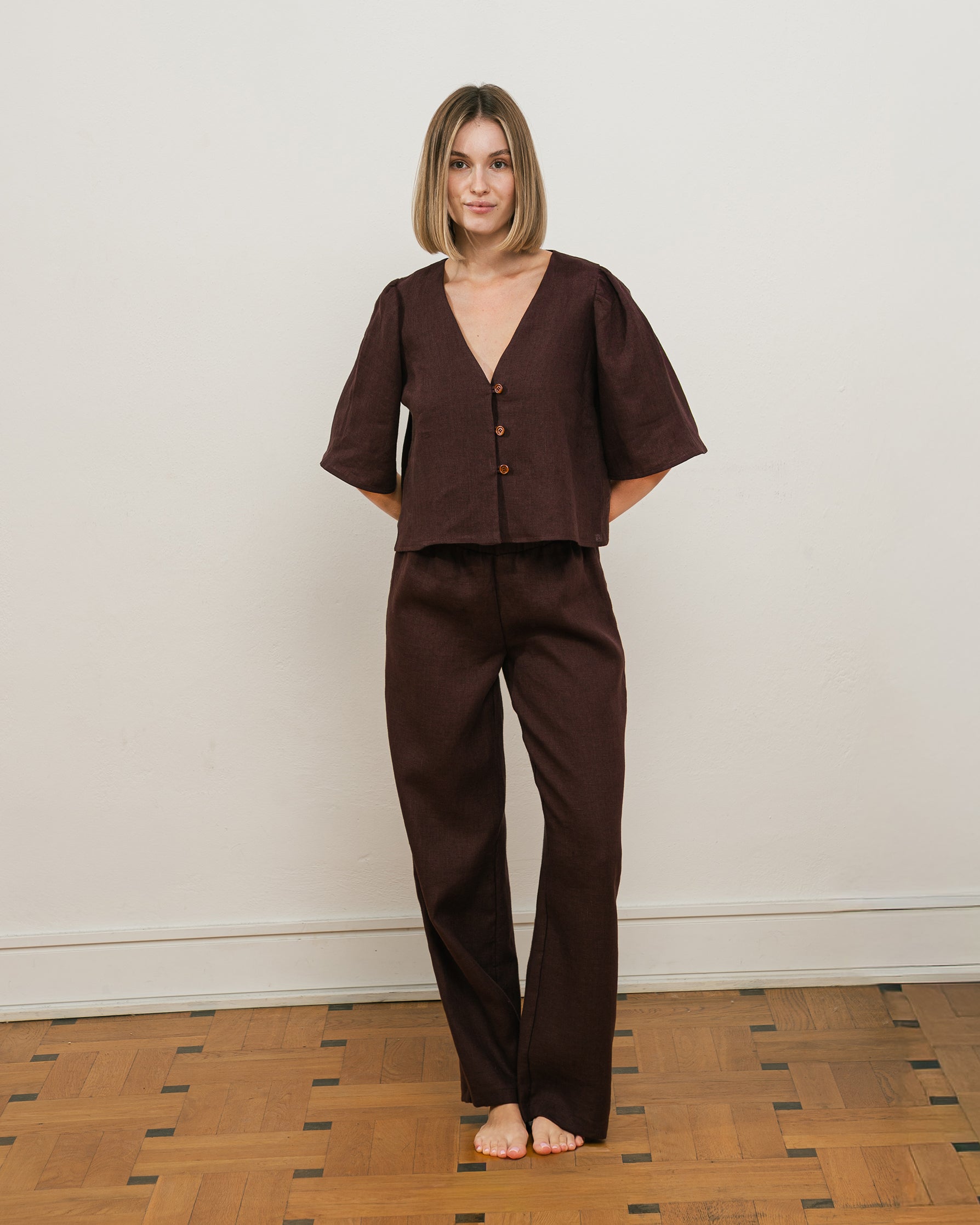 Spodnie NORA – czekoladowe - 100% len