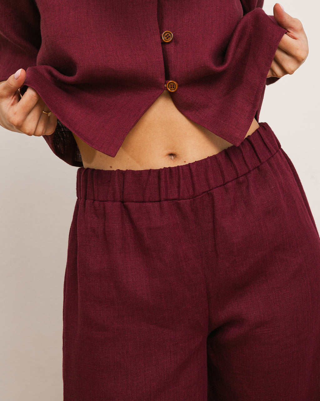 Spodnie NORA – śliwkowe - 100% len