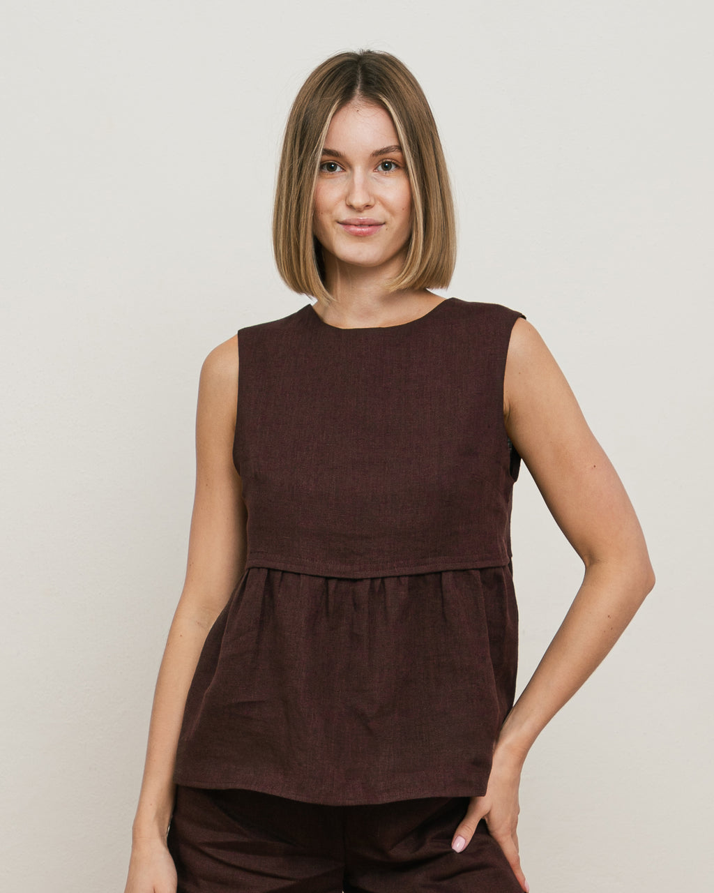 Bluzka NALA – czekoladowa – 100% len