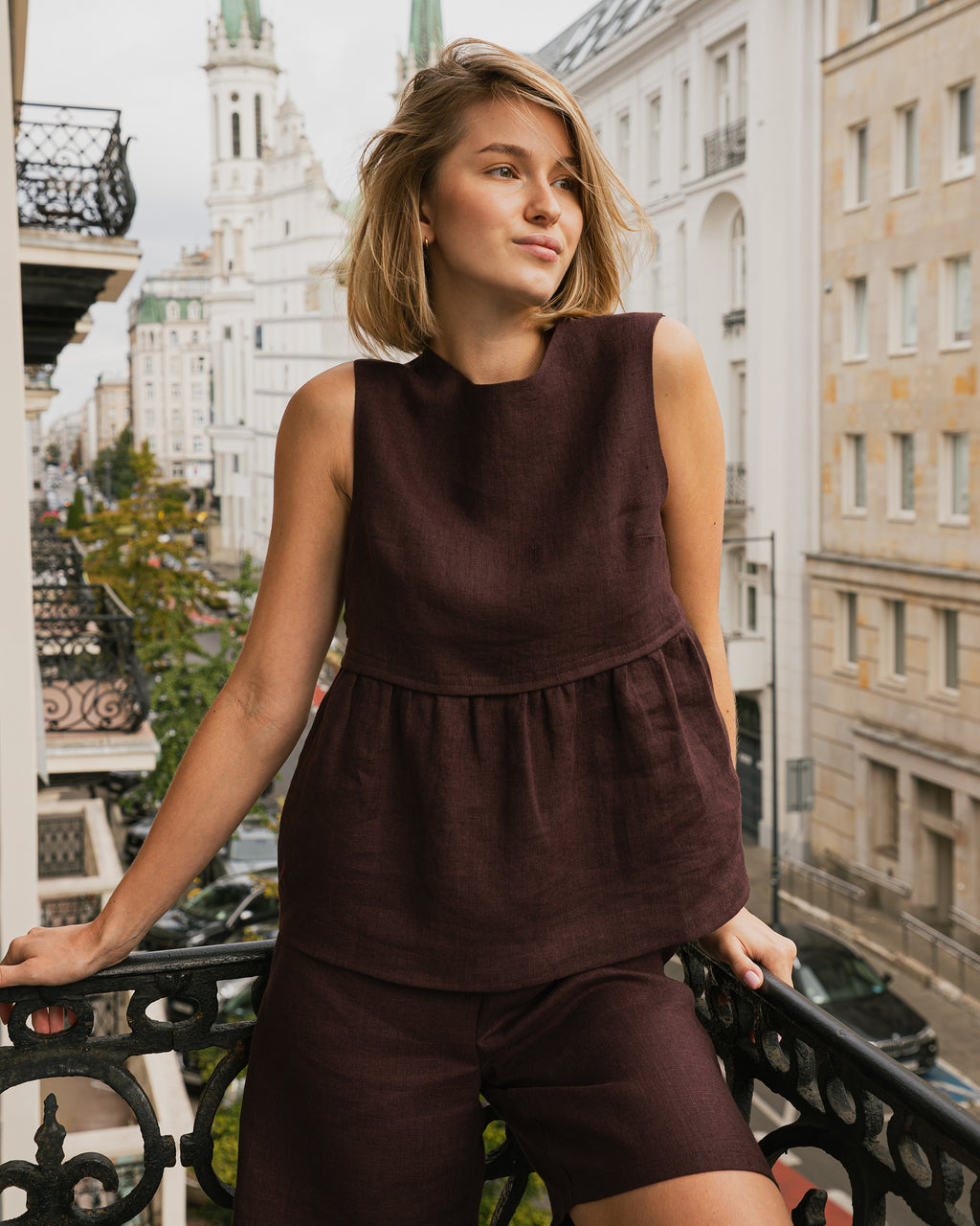 Bluzka NALA – czekoladowa – 100% len