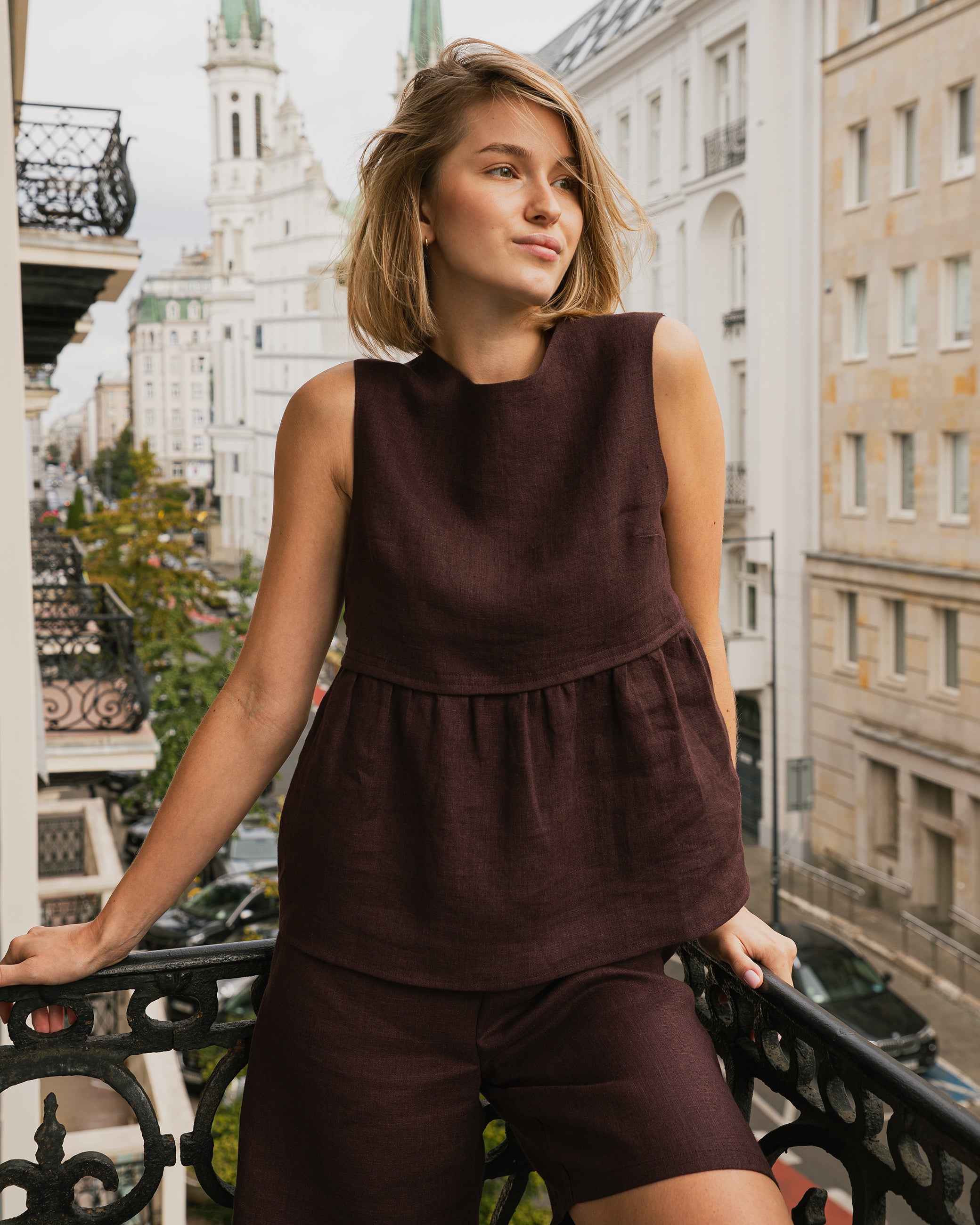 Bluzka NALA – czekoladowa – 100% len